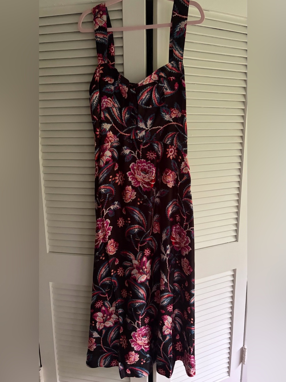 Anthropologie Floral Satin Maxi Dress in Black and Pink - Picture 4 of 9